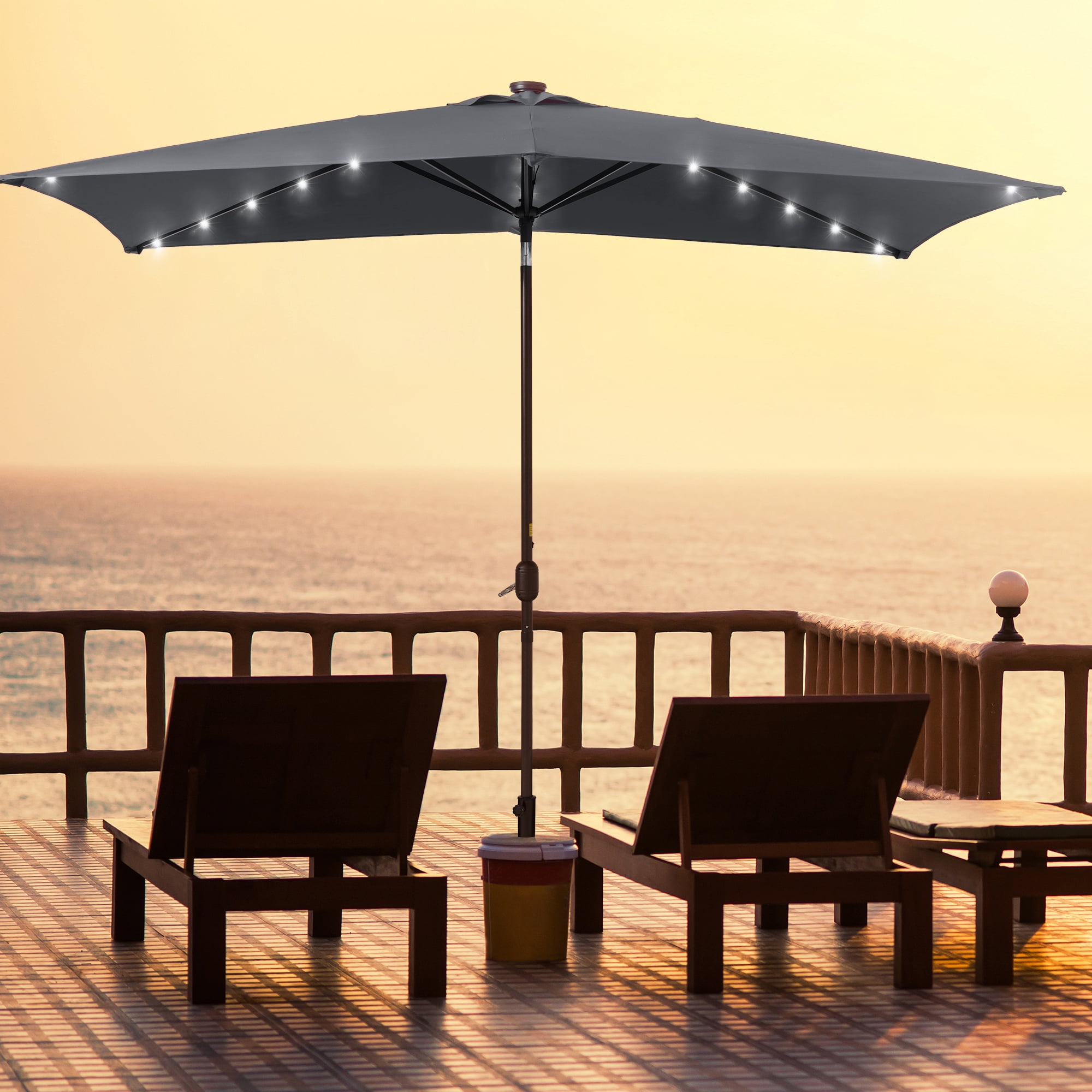 CHYVARY 10 x 6.5ft LED Outdoor Patio Rectangular Table Umbrellas for Deck, Poolside and Garden, Anthracite
