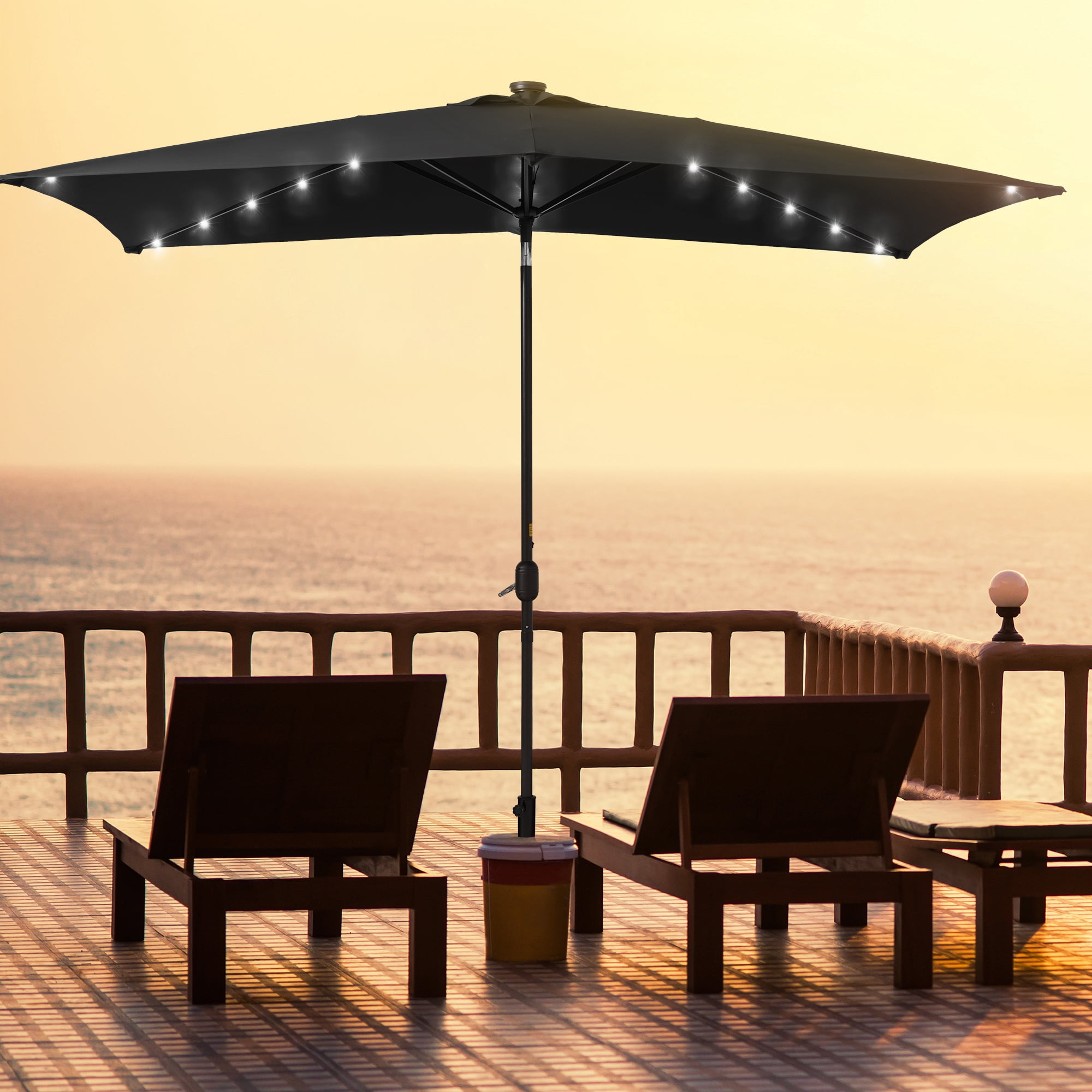 CHYVARY 10 x 6.5ft LED Outdoor Patio Rectangular Table Umbrellas for Deck, Poolside and Garden, Black