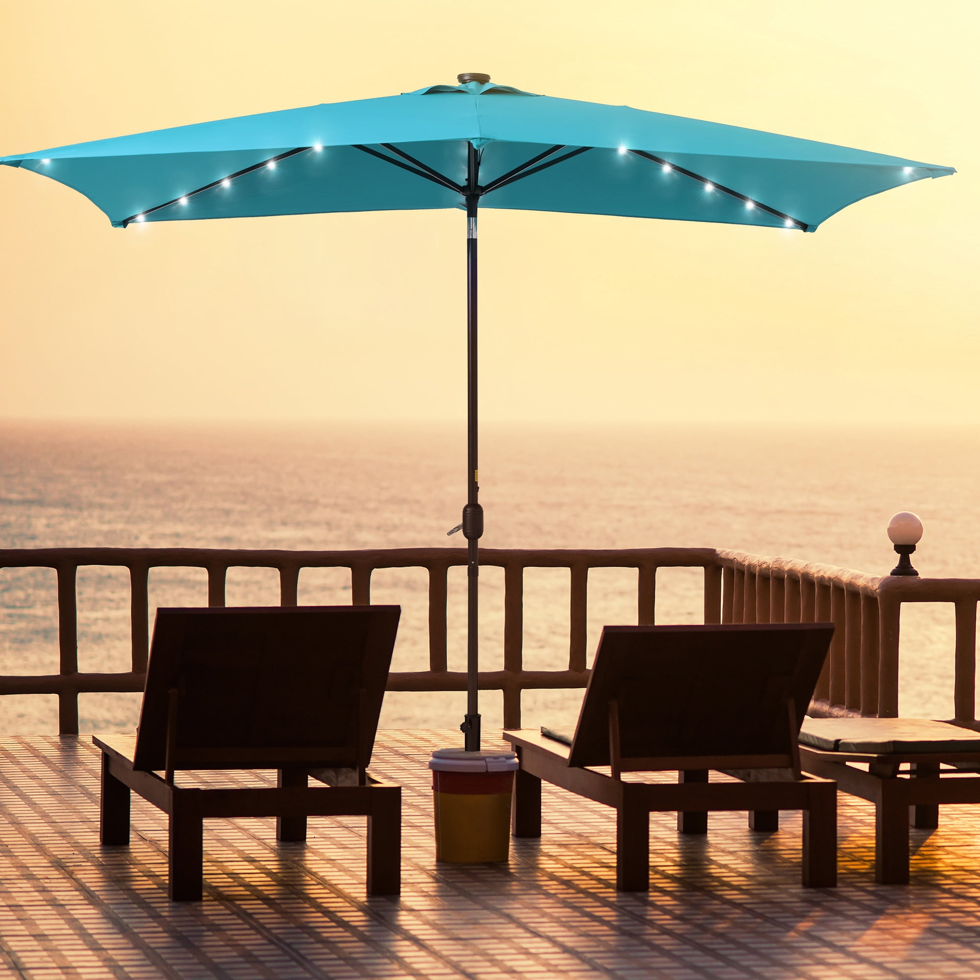 CHYVARY 10 x 6.5ft LED Outdoor Patio Rectangular Table Umbrellas for Deck, Poolside and Garden,Lake Blue