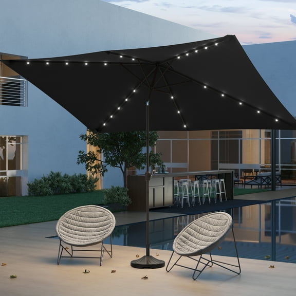 CHYVARY 10 x 6.5ft LED Outdoor Patio Umbrella Rectangular Market Outside Table Umbrella for Deck, Poolside and Yard, Black