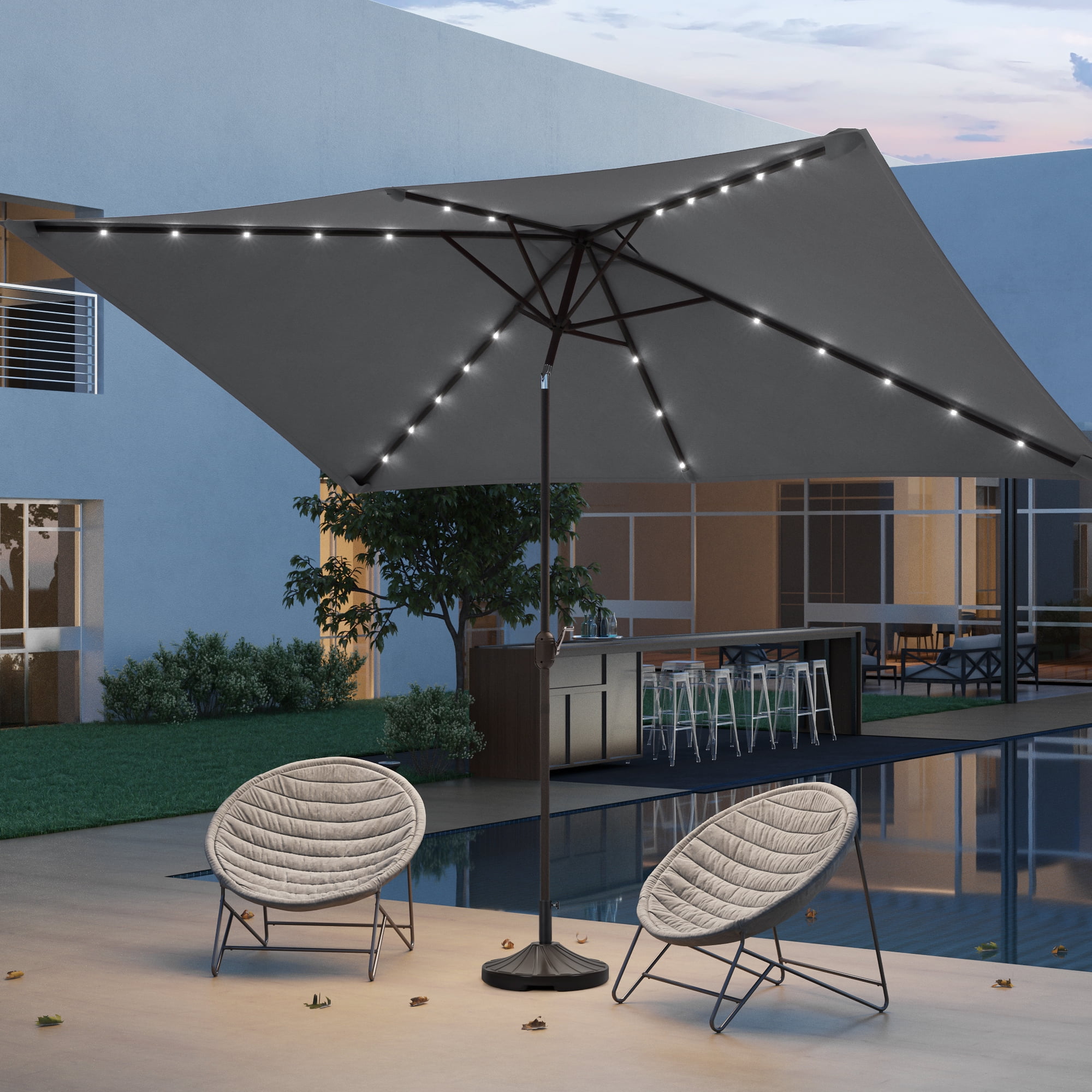 CHYVARY 10 x 6.5ft LED Outdoor Patio Umbrella Rectangular Outside Table Umbrella for Deck, Poolside and Patio, Cold Gray