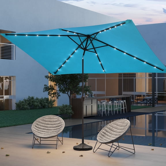 CHYVARY 10 x 6.5ft LED Outdoor Patio Umbrella Rectangular Outside Table Umbrella for Deck, Poolside and Patio, Lake Blue