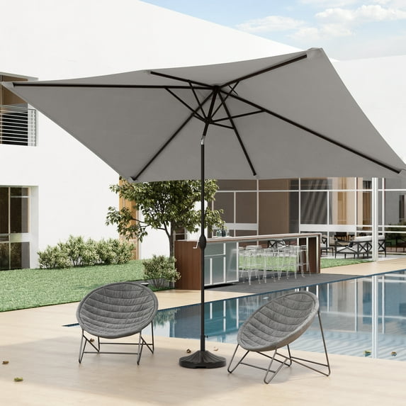 CHYVARY 10 x 6.5ft Patio Umbrella Round Market Outside Table Umbrella for Deck, Poolside and Patio, Grey