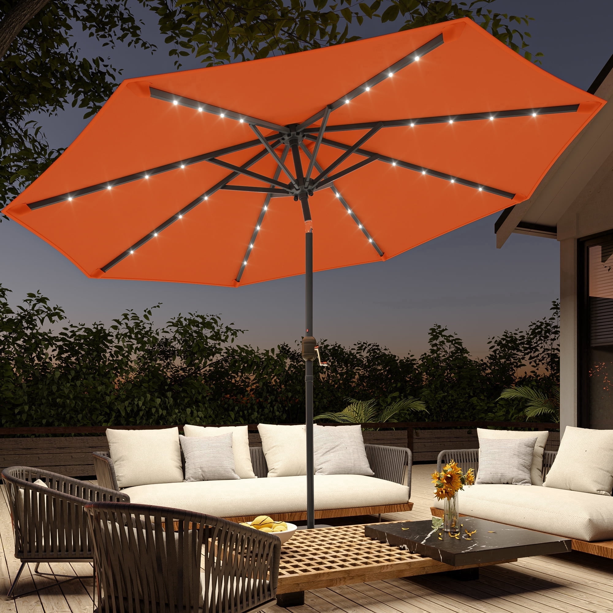 CHYVARY 10Ft LED Round Patio Umbrella with Large Canopy Outdoor Table Umbrella for Garden, deck and pool, Orange
