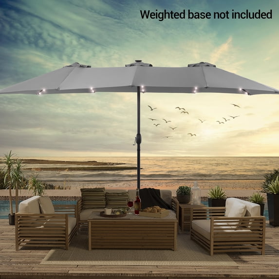 CHYVARY 15 x 9ft LED Double-Sided Patio Market Umbrella Outdoor with LED Lights for Garden, Deck and Pool,Gray