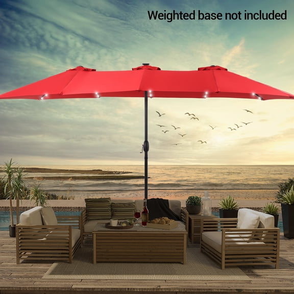 CHYVARY 15 x 9ft LED Double-Sided Patio Market Umbrella Outdoor with LED Lights for Garden, Deck and Pool,Red