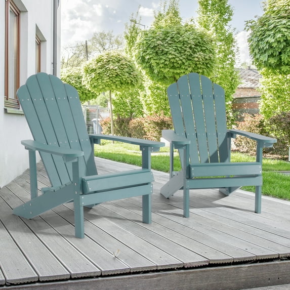 CHYVARY 2 Peaks Outdoor Patio Adirondack Fire Pit Plastic Chair for Deck, Poolside, Beach and Backyard, Lake Blue