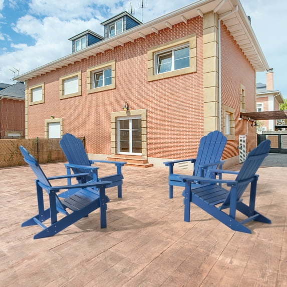 CHYVARY 4 Peaks Outdoor Patio Adirondack Fire Pit Plastic Chair for Deck, Poolside, Beach and Backyard, Navy Blue