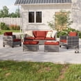 thumbnail image 1 of CHYVARY 5-Set Outdoor Gray PE Wicker Furniture Wide Seat Conversation Couch Set Extra Ottomans Design for Lawn, Patio and Porch,  Red, 1 of 6