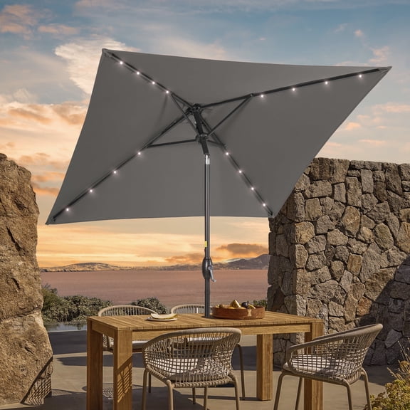 CHYVARY 6.5x6.5Ft LED Patio Market Umbrella Outdoor Weather-Resistant Frame Table Umbrella for Poolside, Deck and Yard,Gray