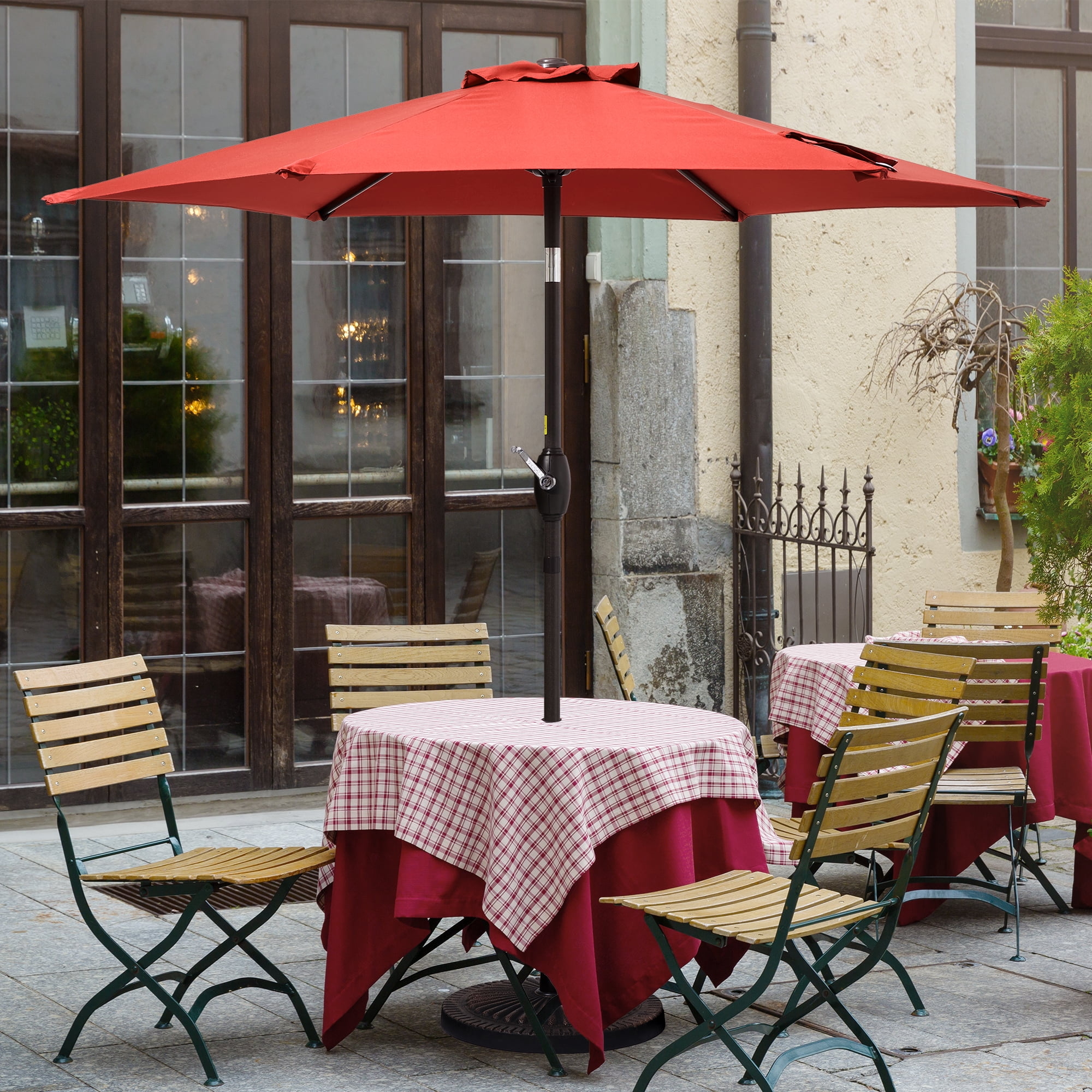 CHYVARY 7.5 FT Outdoor Patio Shade Table Market Umbrella with Tilt Button for Deck, Garden and Pool, Chili Red