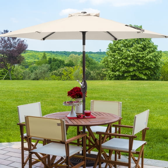 CHYVARY 7.5 FT Patio Outdoor Shade Table Market Umbrella with Tilt Button for Deck, Garden and Pool, Beige