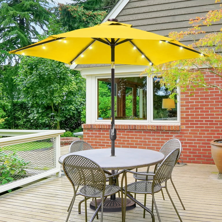 CHYVARY 7.5ft LED Patio Umbrella Round Market Outdoor Table Umbrella for Deck Poolside Yard and Garden Yellow