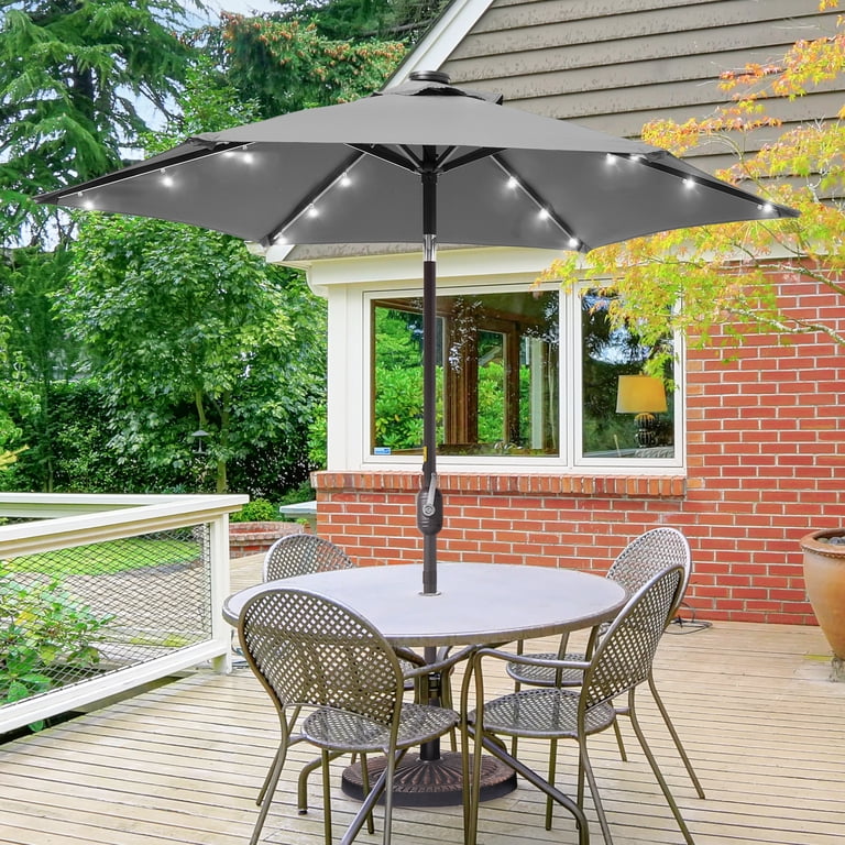 7.5-ft market patio umbrella Formosa Covers 7.5ft aluminum crank & tilt color Hunter Green A chic wavy Bonosuki 7.5Ft LED Patio Market