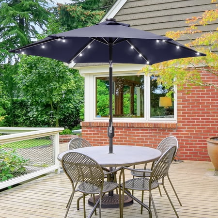 CHYVARY 7.5ft LED Patio Umbrella Round Market Outside Table Umbrella for Deck, Poolside and Patio, Navy Blue