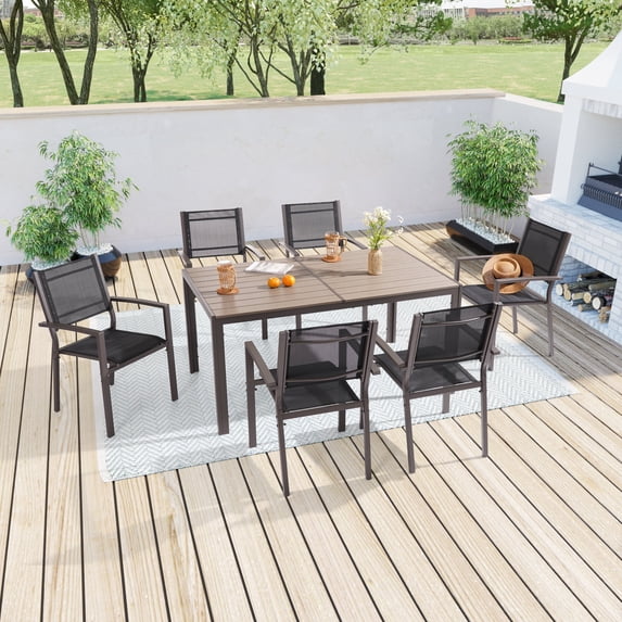 CHYVARY 7-Piece Metal Textilene Outdoor Furniture Set Waterproof Dining Chair Set Suitable for Patio Backyard and Garden, Black