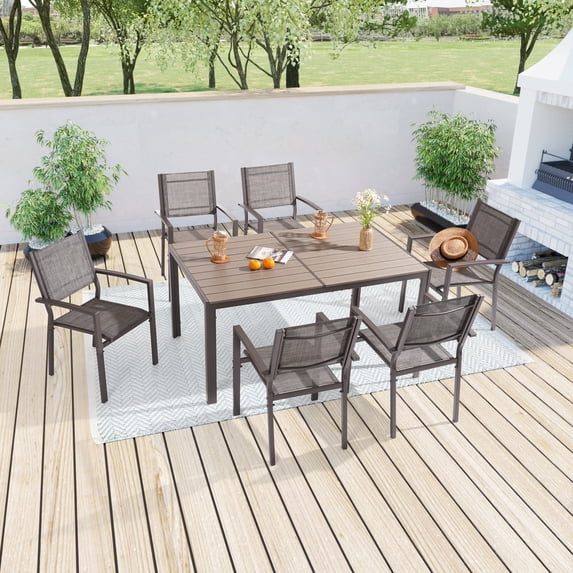 CHYVARY 7-Piece Metal Textilene Outdoor Furniture Set Waterproof Dining Chair Set Suitable for Patio Backyard and Garden, Gray