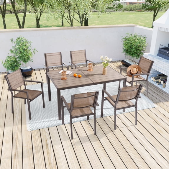 CHYVARY 7-Piece Metal Textilene Outdoor Furniture Set Waterproof Dining Chair Set Suitable for Patio Backyard and Garden, Taupe