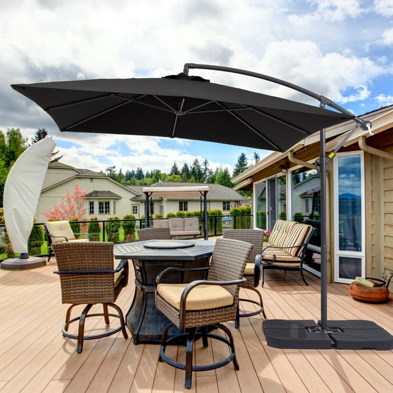 CHYVARY 8.2 x 8.2ft Outdoor Patio Offset Hanging Cantilever Umbrella with a Base for Deck, Poolside and Garden,Black