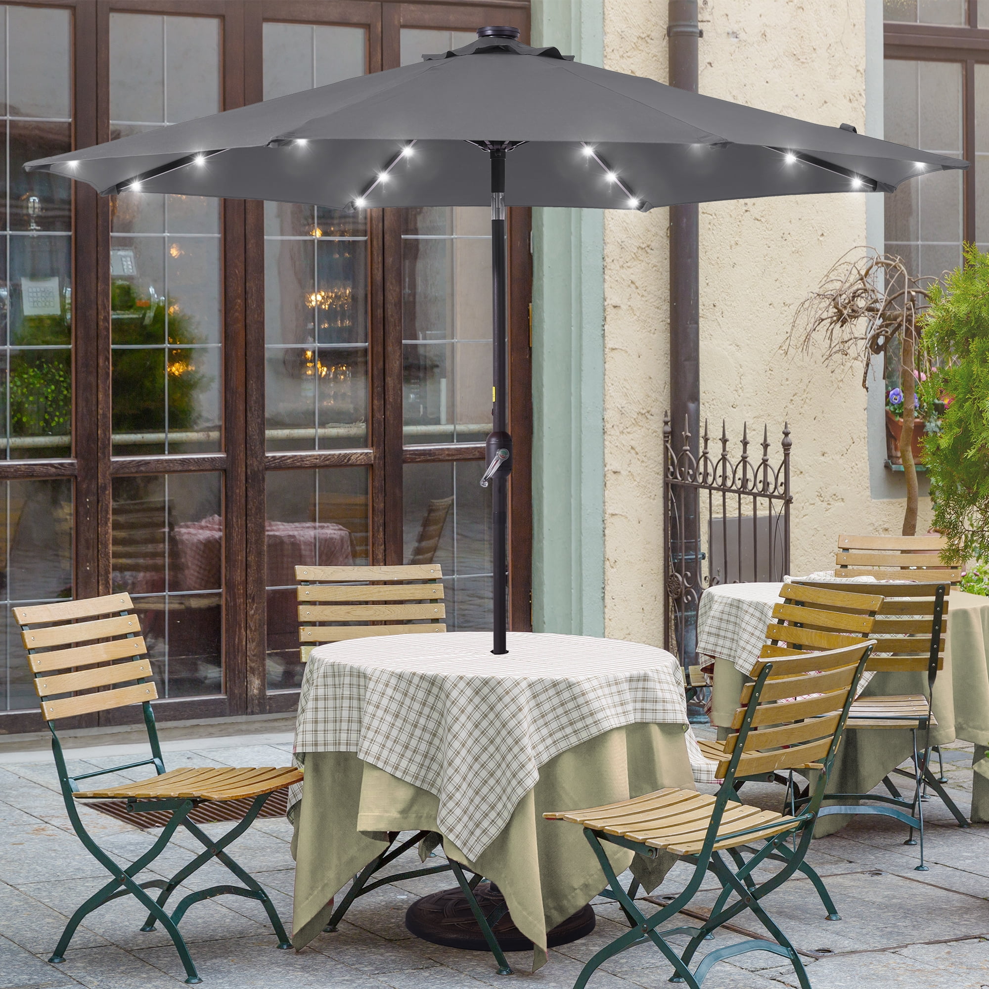 CHYVARY 9ft LED Round Patio Umbrella Outdoor Table Umbrella for Deck, Poolside and Garden, Cold Gray
