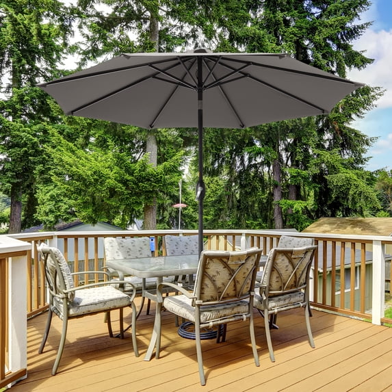 CHYVARY 9ft Patio Umbrella Round Market Outside Table Umbrella for Deck, Poolside and Patio, Gray