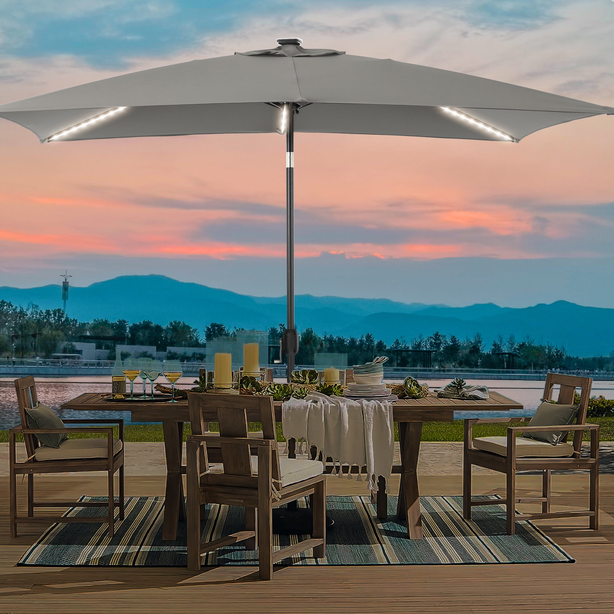5 ft outdoor patio umbrella Rectangular Patio Umbrella 10x6.5ft Crank Lift Steel Frame Outdoor Market  New