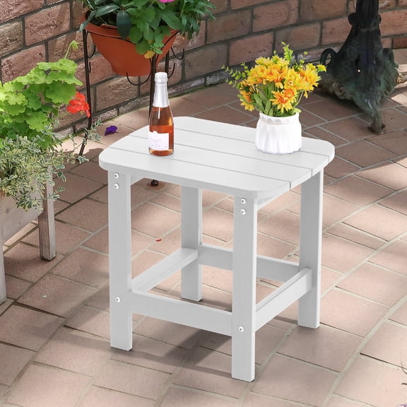 CHYVARY Outdoor Adirondack HIPS Side Table, All Weather Patio End Table for Porch, Deck, Garden and Lawn, White