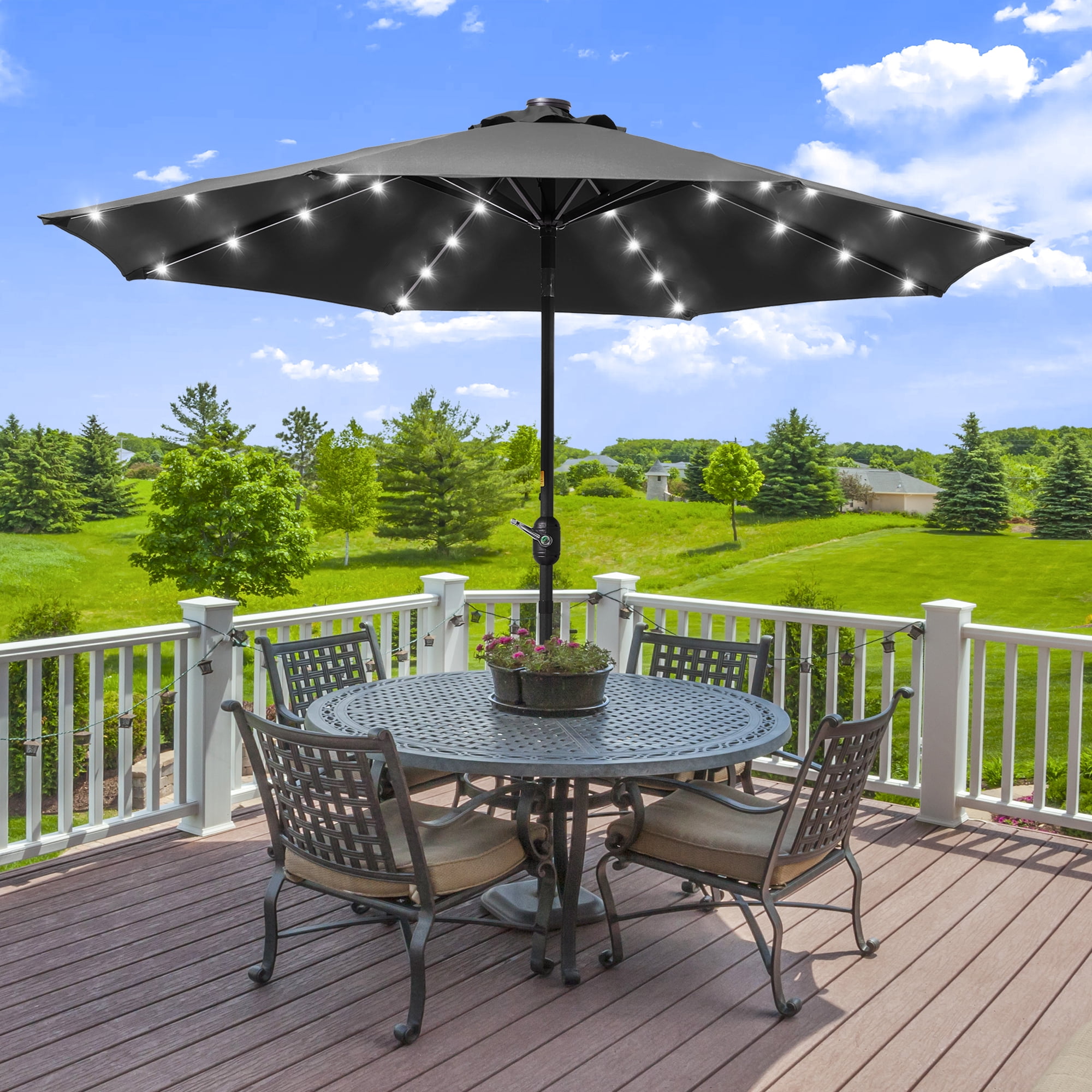 CHYVARY Outdoor LED 9Ft Patio Table Umbrellas with Solar Lights and