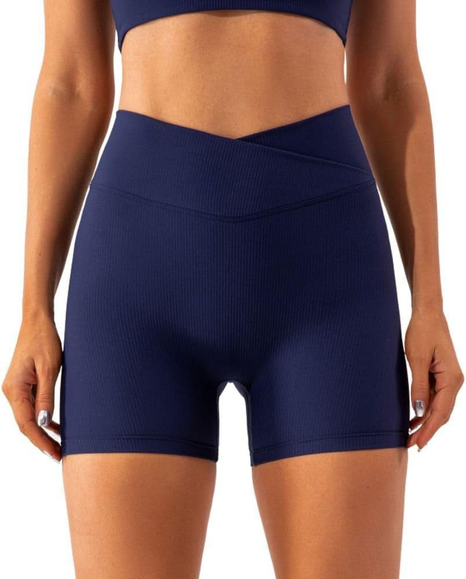CHYYCNYCH Women's Ribbed Knit Biker Shorts Tummy Control Crossover High ...