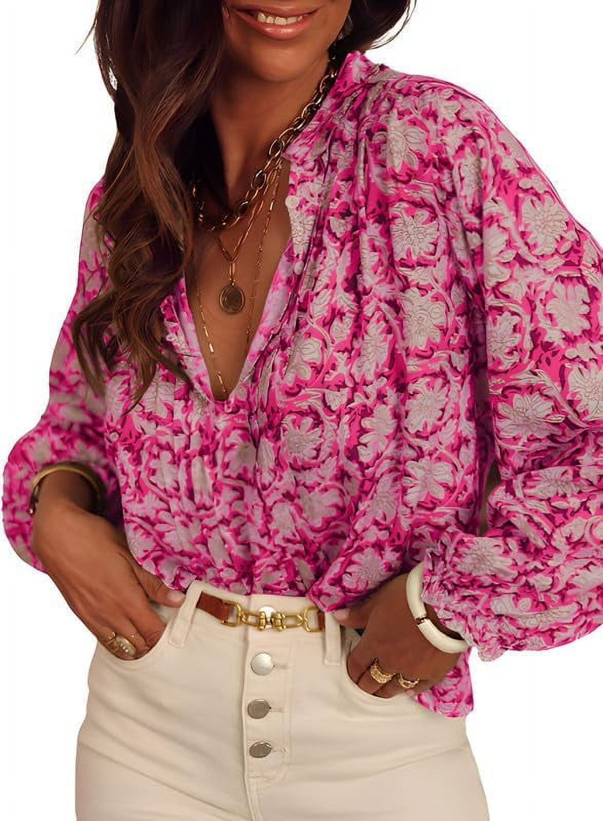 CHYYCNYCH Women's Spring Tops Casual V Neck Long Sleeve Shirts Floral