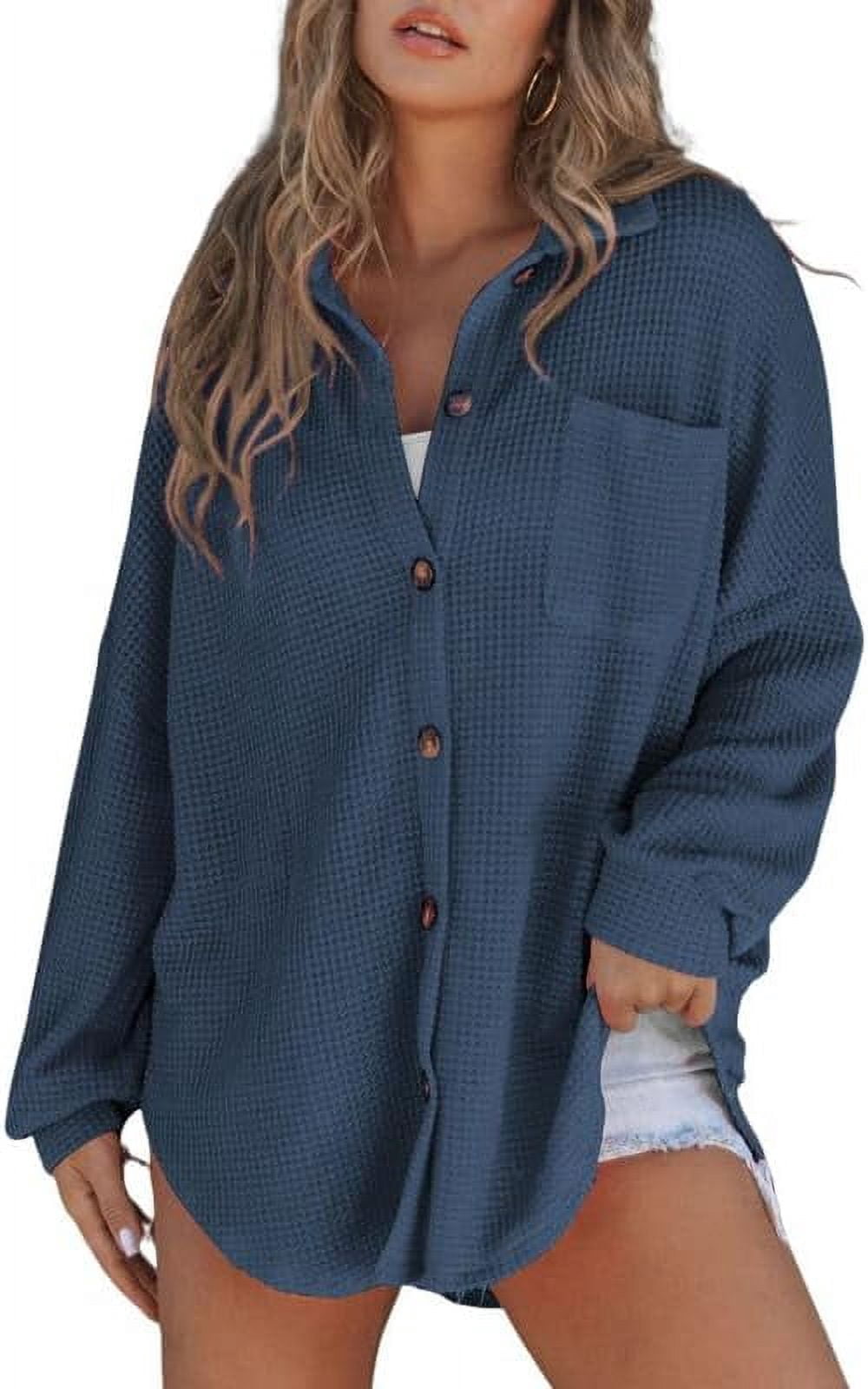 CHYYCNYCH Women's Waffle Knit Button Down Shirts Casual Long Sleeve