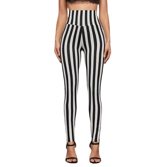 CHZATXI Womens Leggings Striped Elastic High Waisted Stretchy Pull on Summer Casual Skinny Fitted Bottoms Trendy Pants