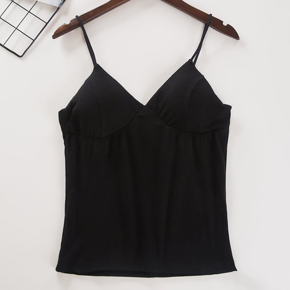 CHZAYXI Camisole for Women with Built in Bra Plus Size Tank Tops Spaghetti Strap Undershirts V Neck Basic Tanks