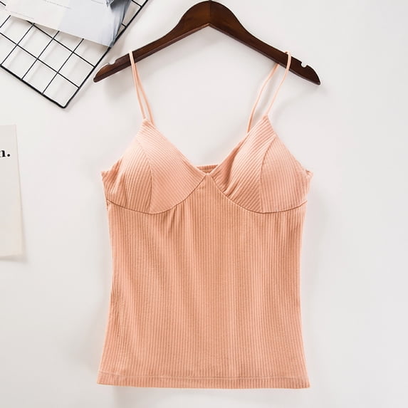 CHZAYXI Camisole for Women with Built in Bra Plus Size Tank Tops Spaghetti Strap Undershirts V Neck Basic Tanks