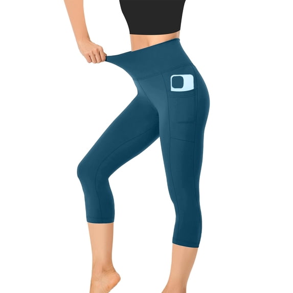 CHZAYXI Capris Yoga Pants Women High Waist Workout Leggings Summer Solid Color Stretch Skinny Cropped Gym Pants Navy