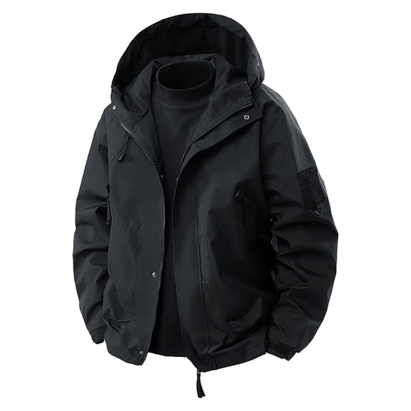 CHZAYXI Hooded Rain Jackets for Men Windbreaker Zip up Raincoats Loose Casual Hiking Running Fall Outwear Travel Outdoors Outfits(Small)