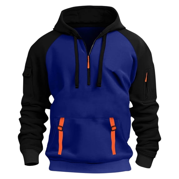 CHZAYXI Hoodies for Men Sweatshirts Half Zip Raglan Shoulder Color Block Hooded Fall Pullover Sweatshirt Casual Athletic Hoodie Trendy Outfits(Medium,Blue)
