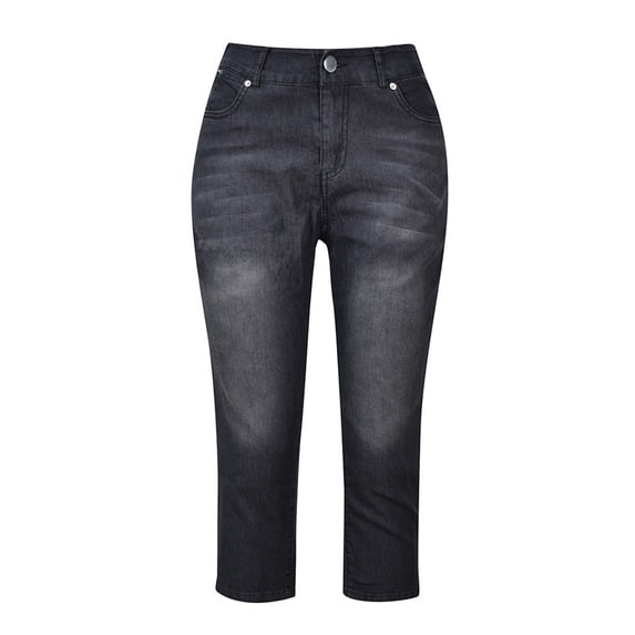CHZAYXI Jean Pants for Women Capris Button Stretch Slim Stretch Denim Pants Cropped Side Split Vintage Work Trousers Black