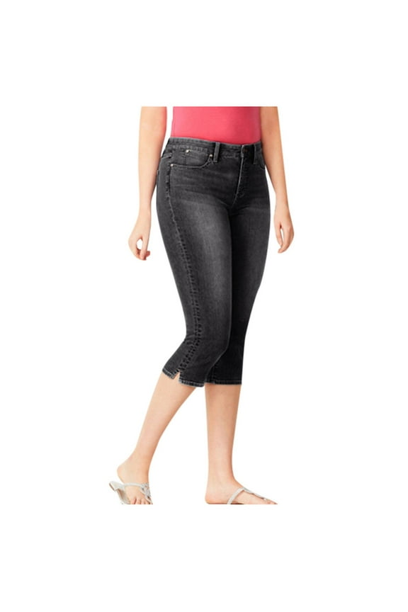 Jean Pants for Women Capris Button Stretch Slim Stretch Denim Pants Cropped Side Split Vintage Work Trousers Black