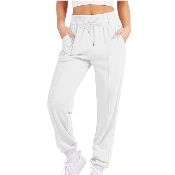 CHZAYXI Joggers for Women Baggy Sweatpants Drawstring High Waisted Casual Comfy Active Yoga Athletic Trousers with Pockets(White,X-Large)