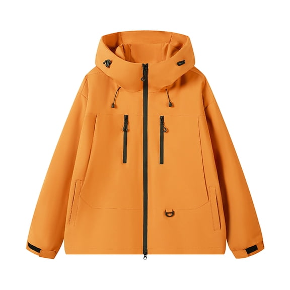 CHZAYXI Mens Hooded Rain Jackets Windbreaker Zip up Raincoats with Hood Fall Travel Hiking Running Outdoors Jacket(Small,Orange)