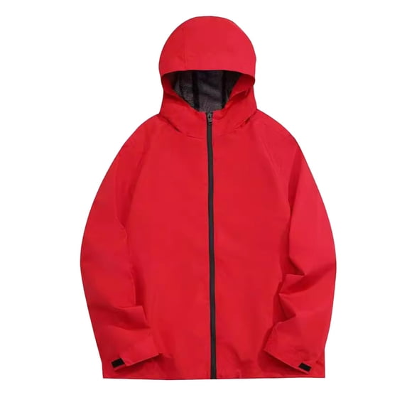 CHZAYXI Mens Lightweight Rain Jackets Hiking Waterproof Hooded Solid Color Rain Coats Zip up Loose Casual Fall Outwear Coat Jacket(Red,X-Large)