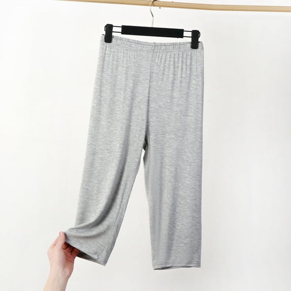 CHZAYXI Plus Size Capri Pants for Women Pajamas Loose Comfy Solid Color Loungewear Summer Cropped Pants Gray