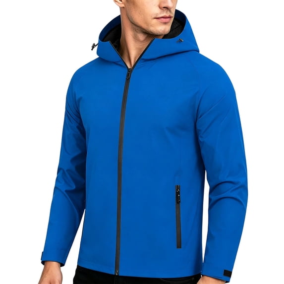 CHZAYXI Rain Jackets for Men Cycling Hooded Rain Coats Lightweight Full Zip Fall Hiking Running Jacket Solid Color Outwear(Medium,Dark Blue)