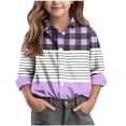 thumbnail image 1 of CHZAYXI Shirts For Girls Long Sleeve Mixed‑Pattern Woven Shirt Pocket Detail Button‑Front Casual Tops For Kids Multiple Colors（Purple，13-14 Years）, 1 of 5