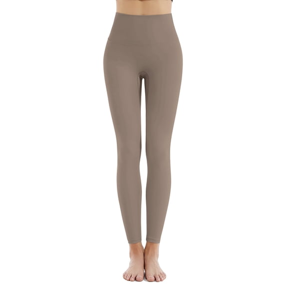 CHZAYXI Women Leggings High Waist Slim Fitted Yoga Solid Color Stretch Pants Suitable Gym Fitness Everyday Casual Wear(Khaki,Large)