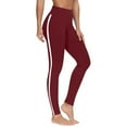 thumbnail image 1 of CHZAYXI Women Leggings Side Stripe Detail High Waisted Full Length Stretchy Active Bottoms Daily Casual Athletic Wear（Wine，X-Large）, 1 of 5