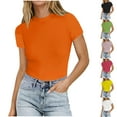 thumbnail image 1 of CHZAYXI Womens Tops Short Sleeve Crewneck Slim Fitted Solid Color T Shirts Casual Summer Crop Going out Tops, 1 of 6