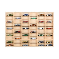 CHZIMADE 1/64 Wooden Wall Mount Display Case Holds 60 Toy Cars Wooden Wall Mount Car Display Shelf Storage Organizer Case for Toy Collectibles
