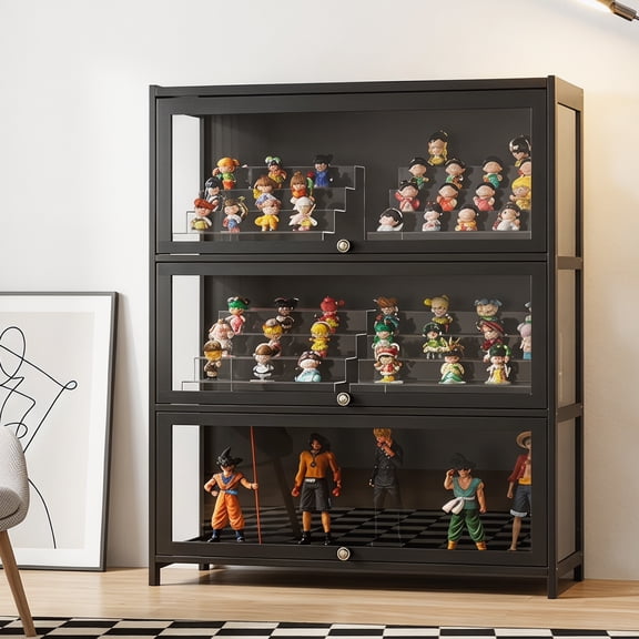 CHZIMADE 3 Tiers Clear Display Case for Figures, Acrylic Storage Organizers Box with Door, Dustproof Showcase for Collectibles Action Figure